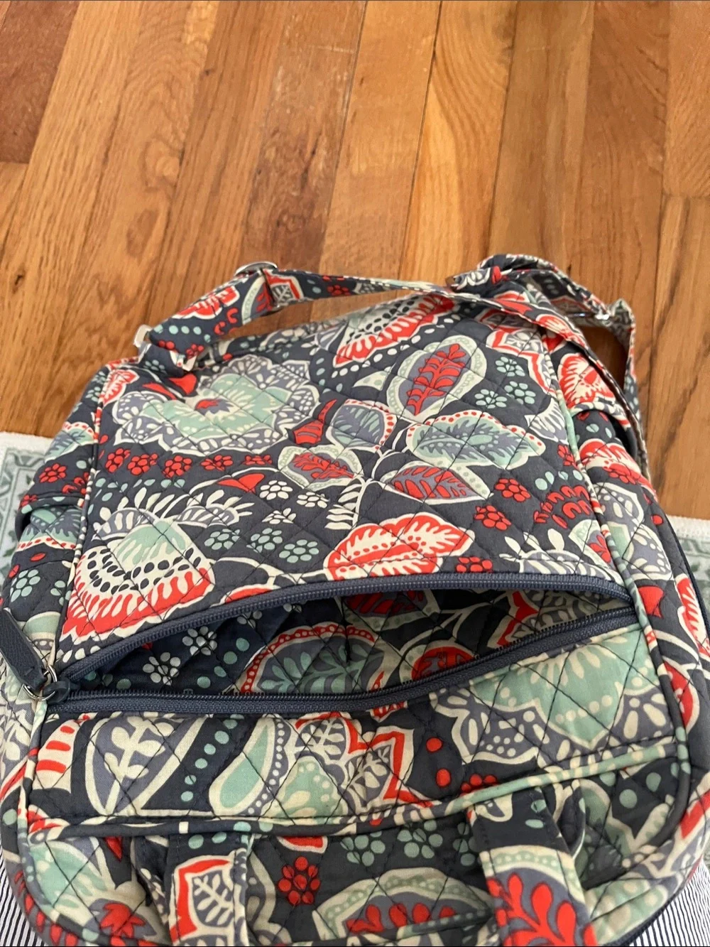 Vera Bradley Quilted Floral Backpack in Navy, Red & Sage